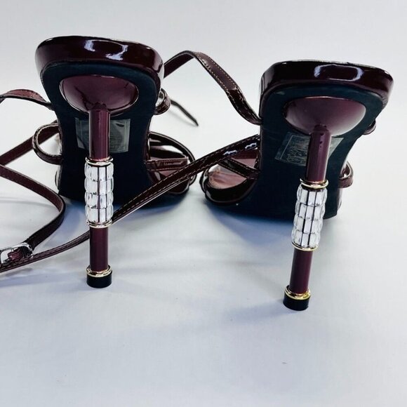 Azalea Wang Brown Jeweled Heels Size 7.5 Brown Leather 5" Heel Formal Event - Picture 6 of 15